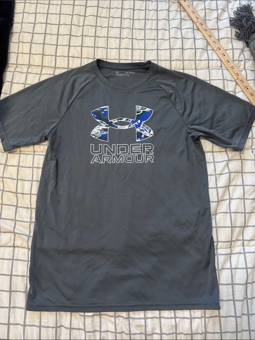 Under Armour Gray Short-Sleeve Logo Tee with Blue Camo Accent